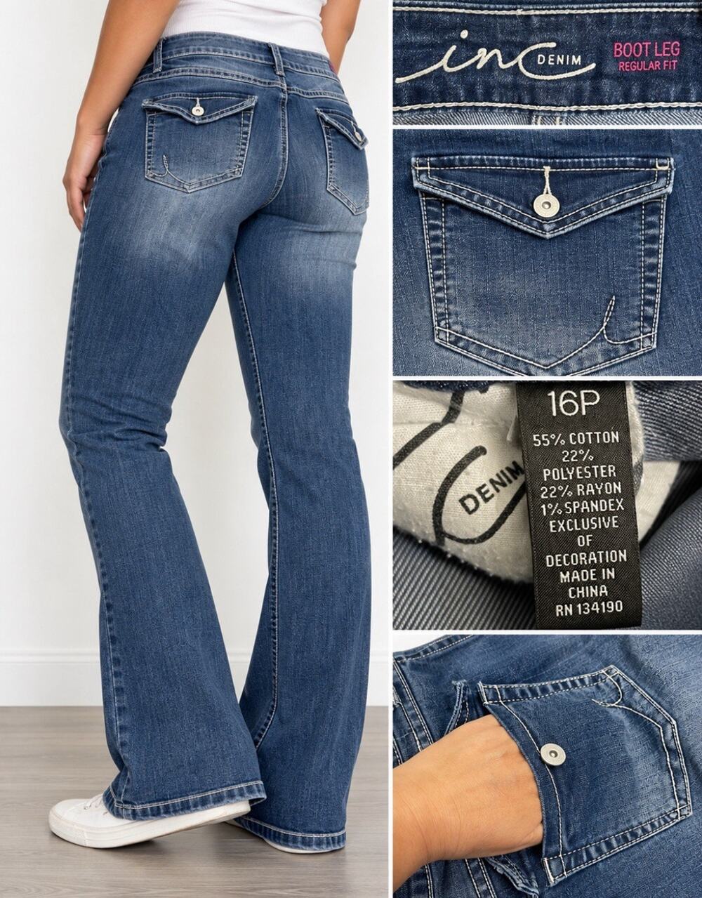 Y2K Indie Sleaze Inc Bootcut Jeans Size 16P Medium Wash Denim Flap Pocket 2000s